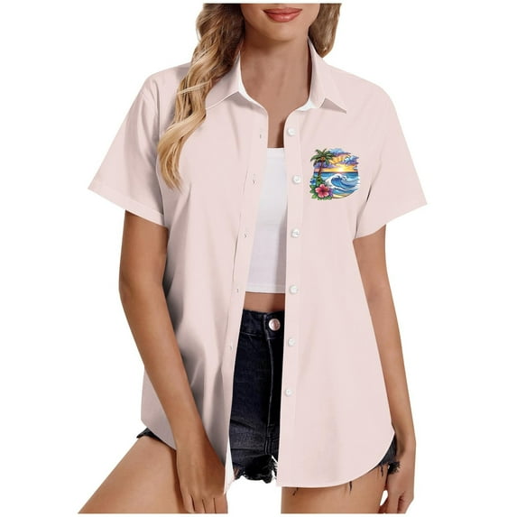 CaiJunJia Button Down Shirt for Women No Boundaries Hawaiian Casual Floral Tropical Shirt Summer Holiday Beach Aloha Hawaii Shirt