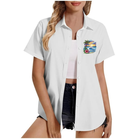 CaiJunJia Button Down Shirt for Women Hawaiian Casual Floral Tropical Shirt Summer Holiday Beach Aloha Hawaii Shirt