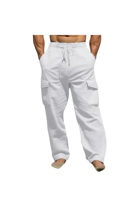 Pants for Men Men's Solid Color Drawstring Fashionable Casual Pants Full Length Pants