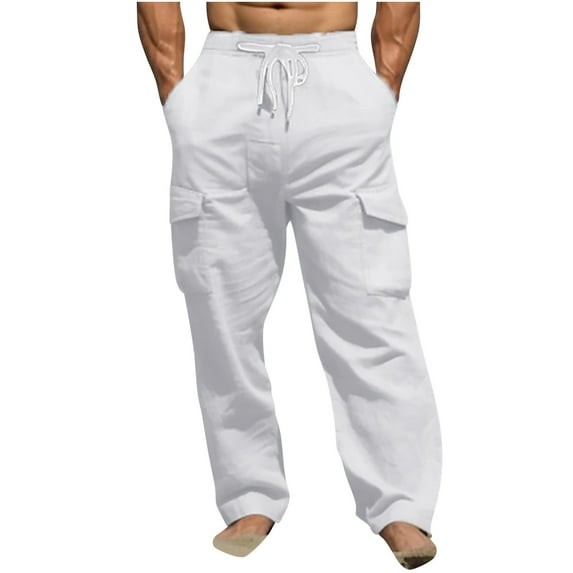 CaiJunJia Pants for Men Men's Solid Color Drawstring Fashionable Casual Pants Full Length Pants