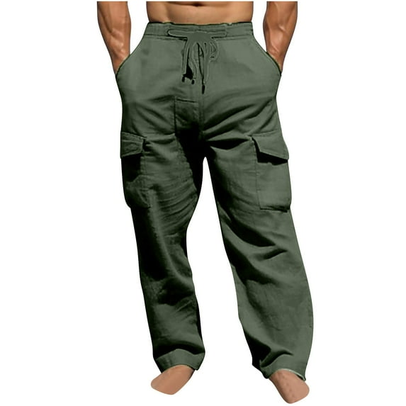 CaiJunJia Pants for Men No Boundaries Men's Solid Color Drawstring Fashionable Casual Pants Full Length Pants