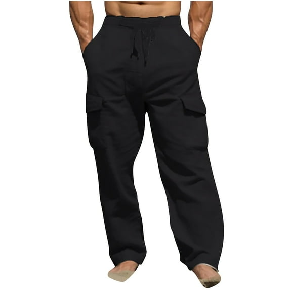 CaiJunJia Pants for Men Men's Solid Color Drawstring Fashionable Casual Pants Full Length Pants