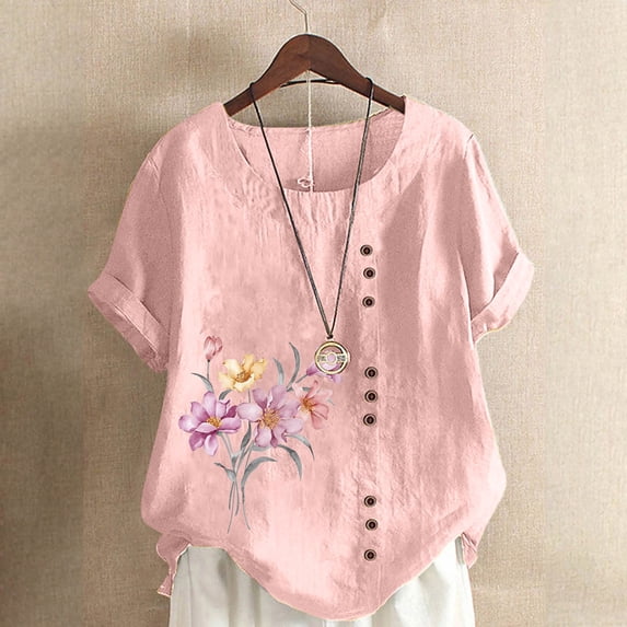 CaiJunJia Plus Size Womens Tops Clearance,Mexican Shirts Peasant Blouses Cotton Embroidered Short Sleeve Bohemian Tops Boho Clothes for Women Summer Fiesta