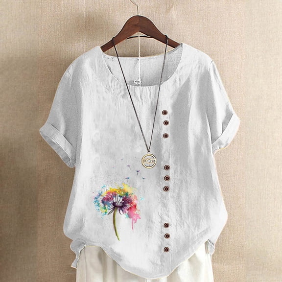 CaiJunJia Plus Size Womens Tops ,Women Cotton Blend Crew Neck Short Sleeve Basic Tunic Tee Shirts Tops Blouse