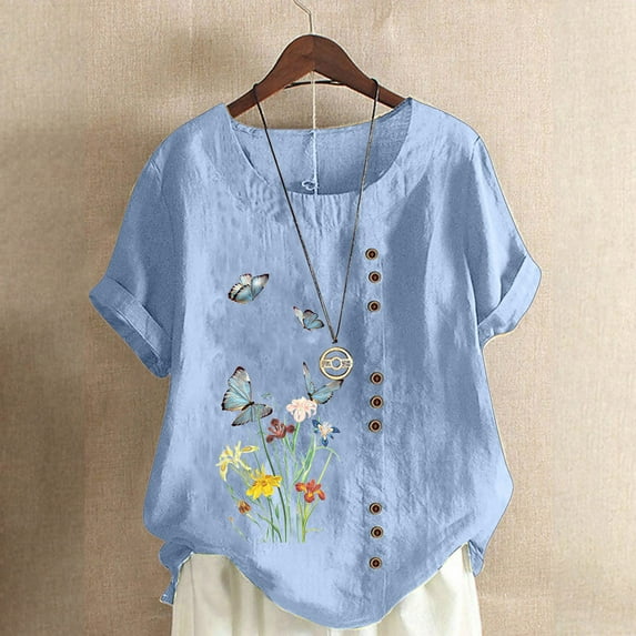 CaiJunJia Plus Size Womens Tops ,Womens 100% Linen Casual Cap Sleeve Tops Basic Summer Loose Fit Blouse