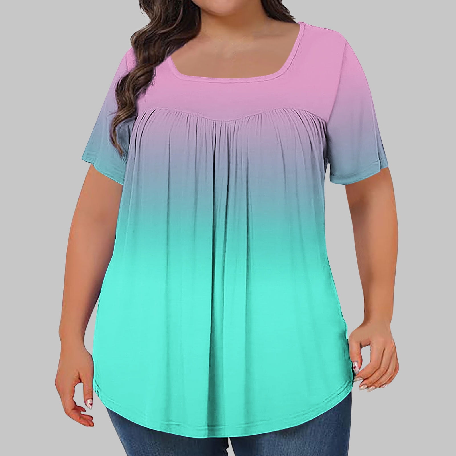 CaiJunJia Summer Tunic Tops for Women Plus Size Short Sleeve Crew Neck ...