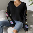 thumbnail image 1 of CaiJunJia Sweaters for Women No Boundaries Fall Winter Women's V-neck Mixed Color Embroidered Patchwork Knitted Pullover Sweater Tops, 1 of 6