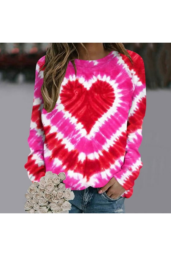 Sweatshirts , Fall Oversized Sweatshirt for Women Crewneck Fleece Long Sleeve Pullover Hoodies Tops Winter Tie dye Sweat Shirts