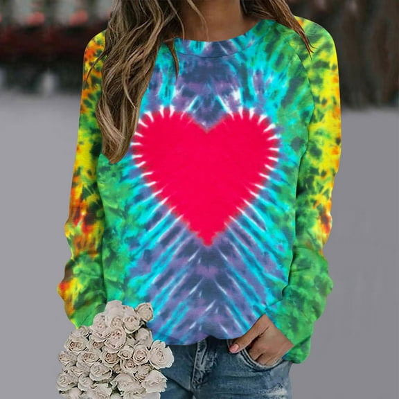 CaiJunJia Sweatshirts , Women's Fall Soft Crew neck Sweatshirts Trendy Tie dye Lightweight Cropped Pullover Tops Long Sleeve Winter Sweat Shirts