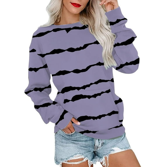CaiJunJia Sweatshirts for Womens No Boundaries Women's Fall Striped Graphic Crewneck Sweatshirt Winter Long Sleeve Casual Drop Shoulder Pullover Tops