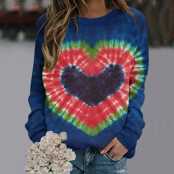 CaiJunJia Sweatshirts for Womens No Boundaries Women's Fall Tie dye Crewneck Sweatshirt Winter Long Sleeve Casual Drop Shoulder Pullover Tops