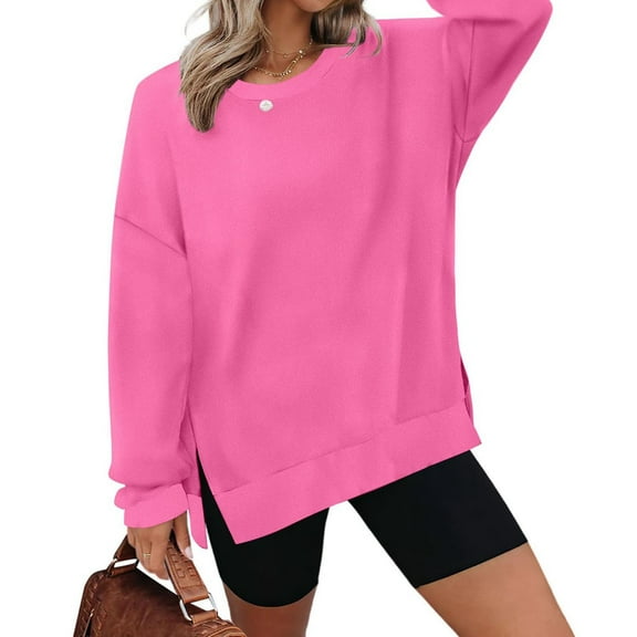 CaiJunJia Sweatshirts , Fall Women's Soft Oversized Sweatshirt Casual Long Sleeve Solid Open Fork Tops Blouse