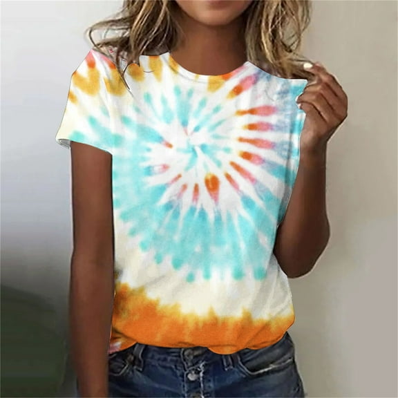 CaiJunJia T Shirts for Women Graphic,Tie dye T Shirts Short Sleeve Crew Neck Tees for Women Trendy Lightweight Soft Casual Summer Tops Clothes 2024