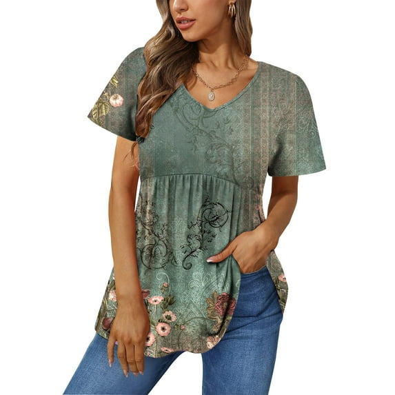 CaiJunJia T Shirts for Women Graphic,Women's Summer Soft T Shirt Cute Graphic Loose Basic Tees V Neck Short Sleeve Casual Tops