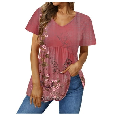 CaiJunJia T Shirts for Women Graphic,Women's Summer Soft T Shirt Cute Graphic Loose Basic Tees V Neck Short Sleeve Casual Tops