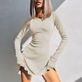 thumbnail image 1 of CaiJunJia Women Long Sleeve Turtle Mock Neck Rib Knit Stretch Slim Fitted Bodycon Sweater Mini Short Dress, 1 of 6