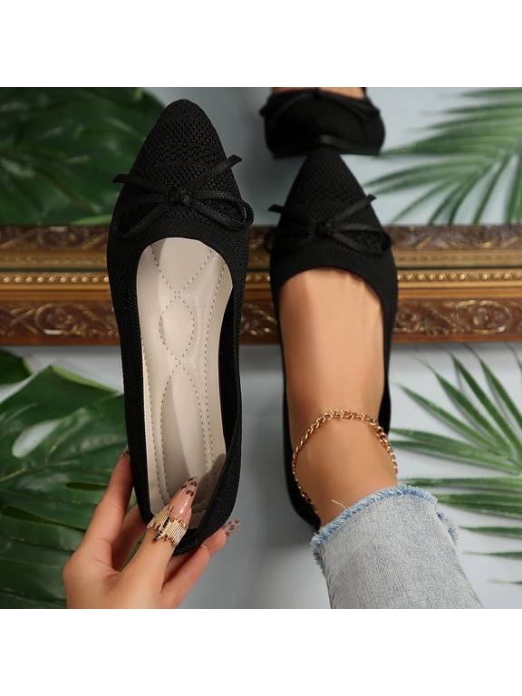 Women's Flats Pointed Toe Bow Knit Ballet Shoes Comfortable Dressy Mesh Slip On Flat