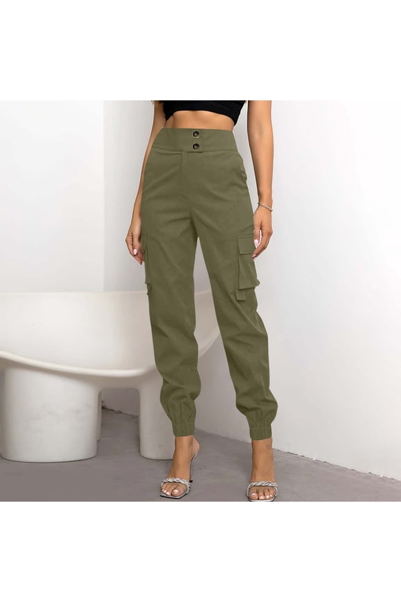 Women's High Waist Cargo Jogger Pants Summer Slim Casual Tapered Pants with Pocket