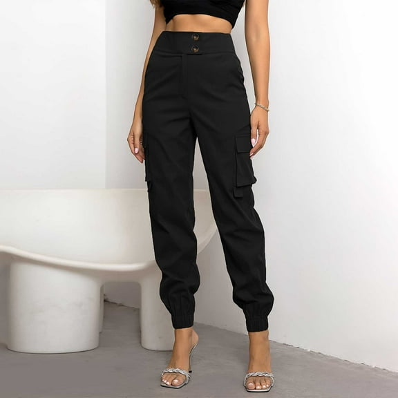 CaiJunJia Women's High Waist Cargo Jogger Pants Summer Slim Casual Tapered Pants with Pocket