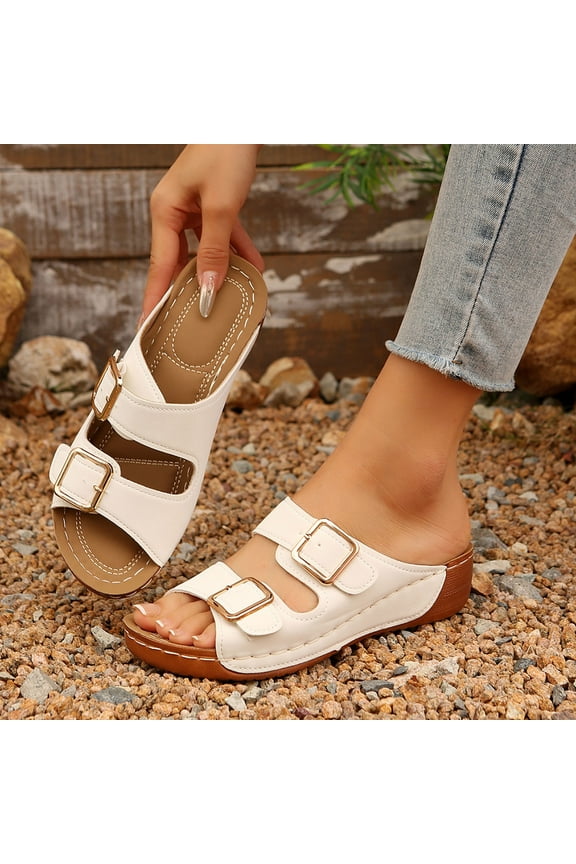 Women's Sandals - Comfortable Smart Foam Footbed, Slip-On Slides for Summer Wear,Adjustable Fit and Durable Non-Slip Sole