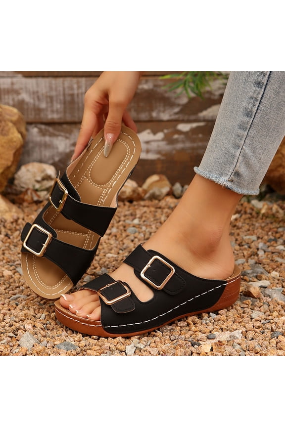 Women's Sandals - Comfortable Smart Foam Footbed, Slip-On Slides for Summer Wear,Adjustable Fit and Durable Non-Slip Sole