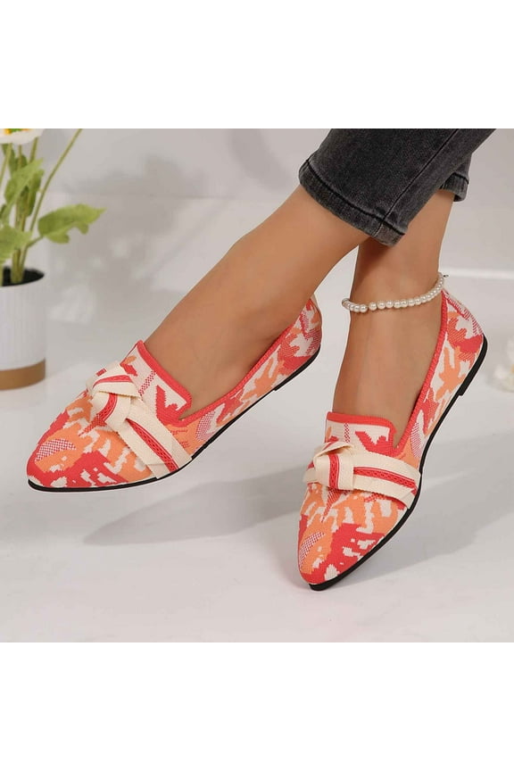 Womens Ballet Flat Shoes Knit Dress Shoes Pointed Toe Slip On Ballerina Walking Flats Shoes for Woman Low Wedge Comfort Soft