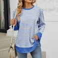 thumbnail image 1 of CaiJunJia Womens Crewneck Striped Pullovers Color Block Long Sleeve Side Split Tunic Tops, 1 of 6
