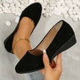 thumbnail image 1 of CaiJunJia Womens Flats Shoes Solid Round Toe Dating Suede Casual Slip On Wedge Low Heel Pumps Shoes, 1 of 8