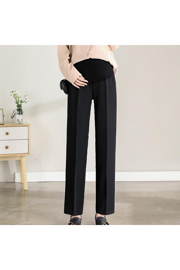 Womens Maternity Pants for Work Over-Bump Pregnancy Casual Stretchy Straight Dress Pants with Pockets