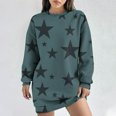 CaiJunJia Womens Oversized Sweatshirt Dress Long Sleeve Crewneck Pullover Tops Sweatshirts Mini Dress