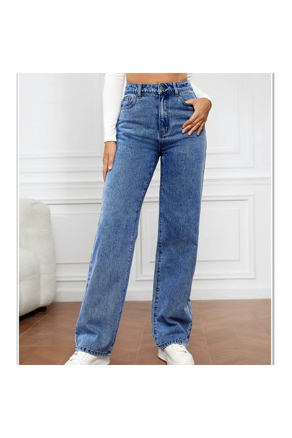 Womens Relaxed Fit Straight Leg Jeans Stretch Denim High Waist with Pockets,Casual Comfort for Work & Weekend