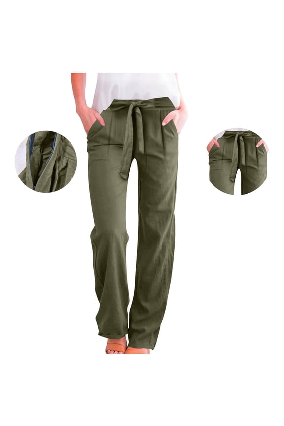 Womens Summer Wide Leg Palazzo Pants High Waisted Adjustable Tie Knot Flowy Trousers Casual Loose Lounge Pant with Pockets
