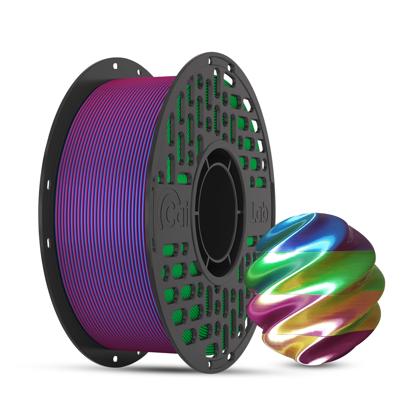 CaiLab PLA Silk Quad Color 3D Printer Filament, 4-Color Gradient, 1.75mm, 1KG (2.2 lb) Spool,Four Primary Colors