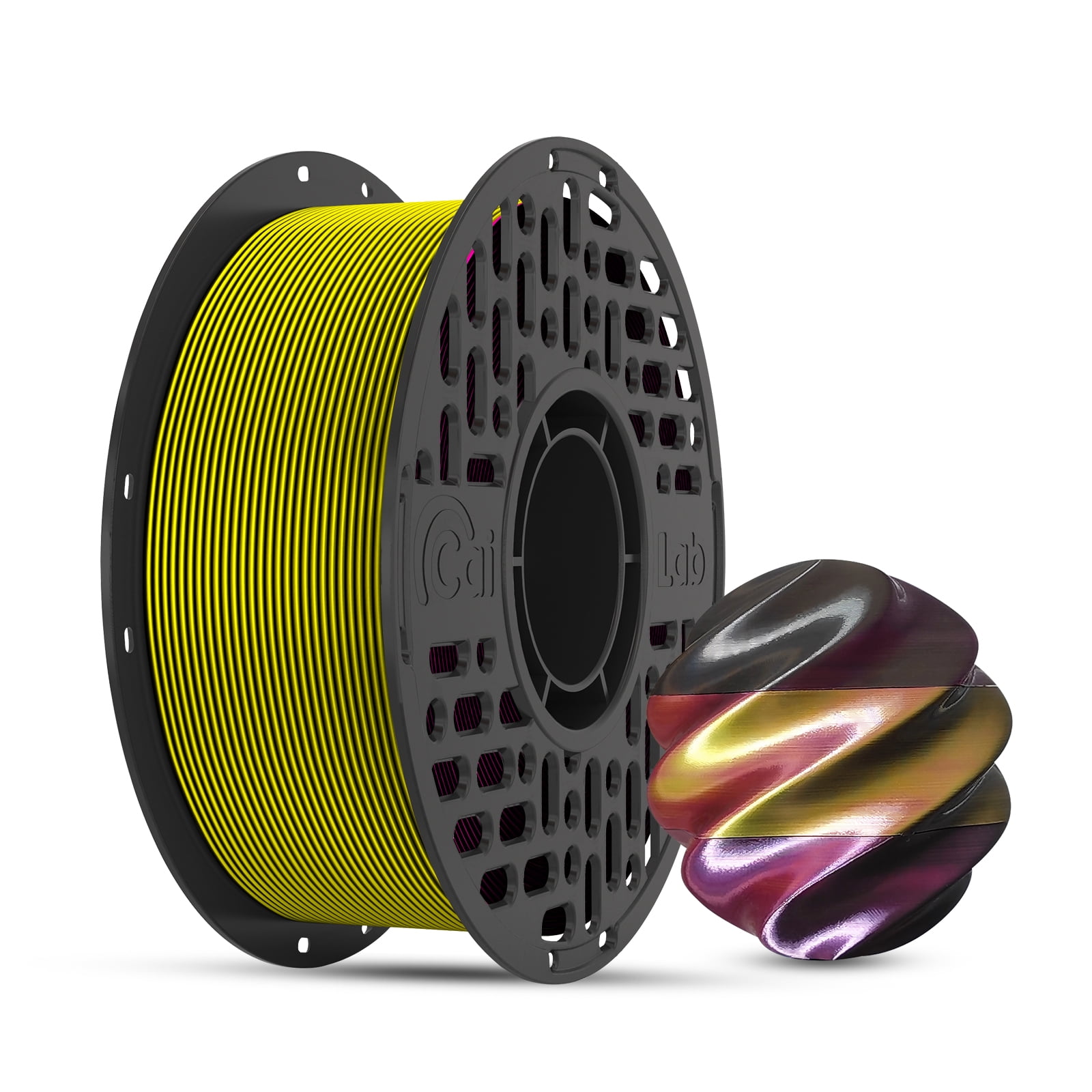 CaiLab Tri-Color PLA Silk 3D Printer Filament, 1.75mm, for Bambu FDM Printing, 2.2lbs(1KG) Spool,Black&Purple&Gold
