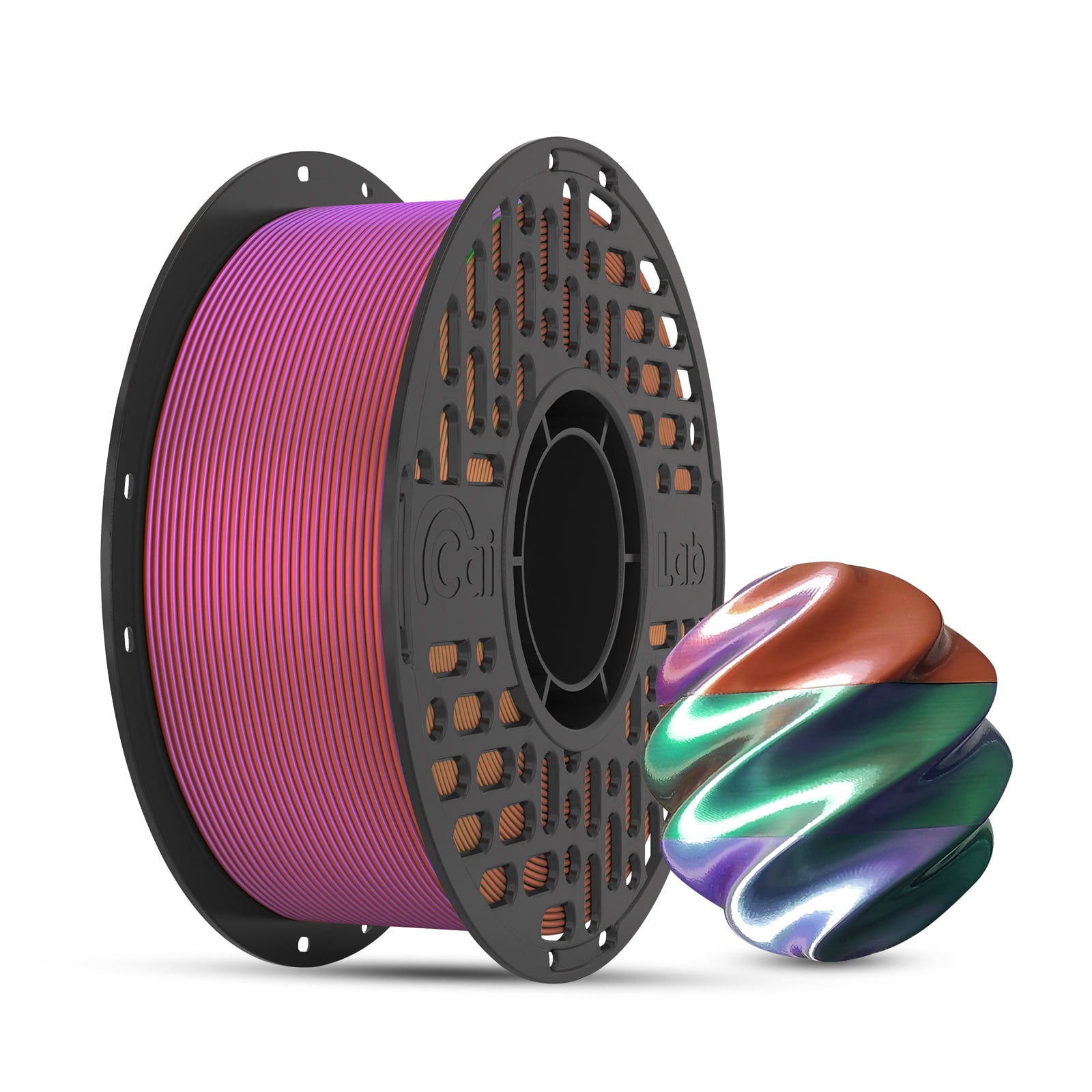 CaiLab Tri-Color PLA Silk 3D Printer Filament, 1.75mm, for Bambu FDM Printing, 2.2lbs(1KG) Spool,Copper&Purple&Green