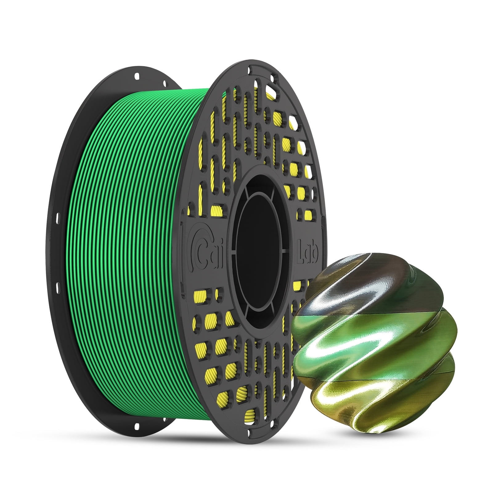 CaiLab Tri-Color PLA Silk 3D Printer Filament, 1.75mm, for Bambu FDM Printing, 2.2lbs(1KG) Spool,Green&Gold&Black