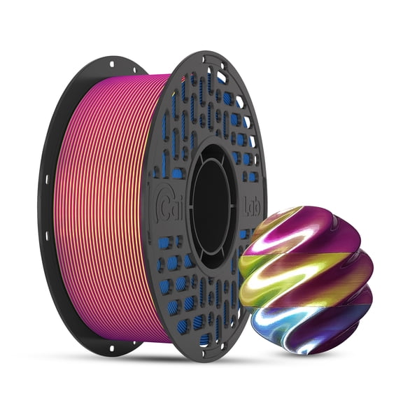 CaiLab Tri-Color PLA Silk 3D Printer Filament, 1.75mm, for Bambu FDM Printing, 2.2lbs(1KG) Spool,Purple&Blue&Yellow