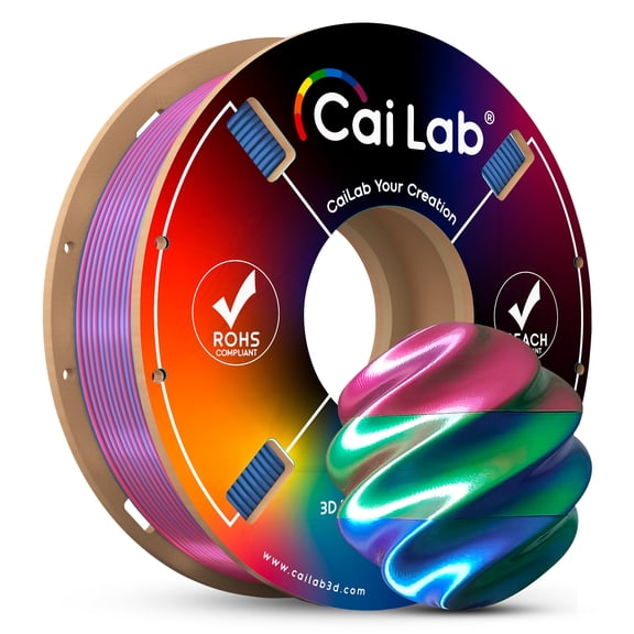 CaiLab Tri-Color PLA Silk 3D Printer Filament, 3 Colors Changing, 7 Ounce Spool, for Banbu FDM Printing, Red Green Blue