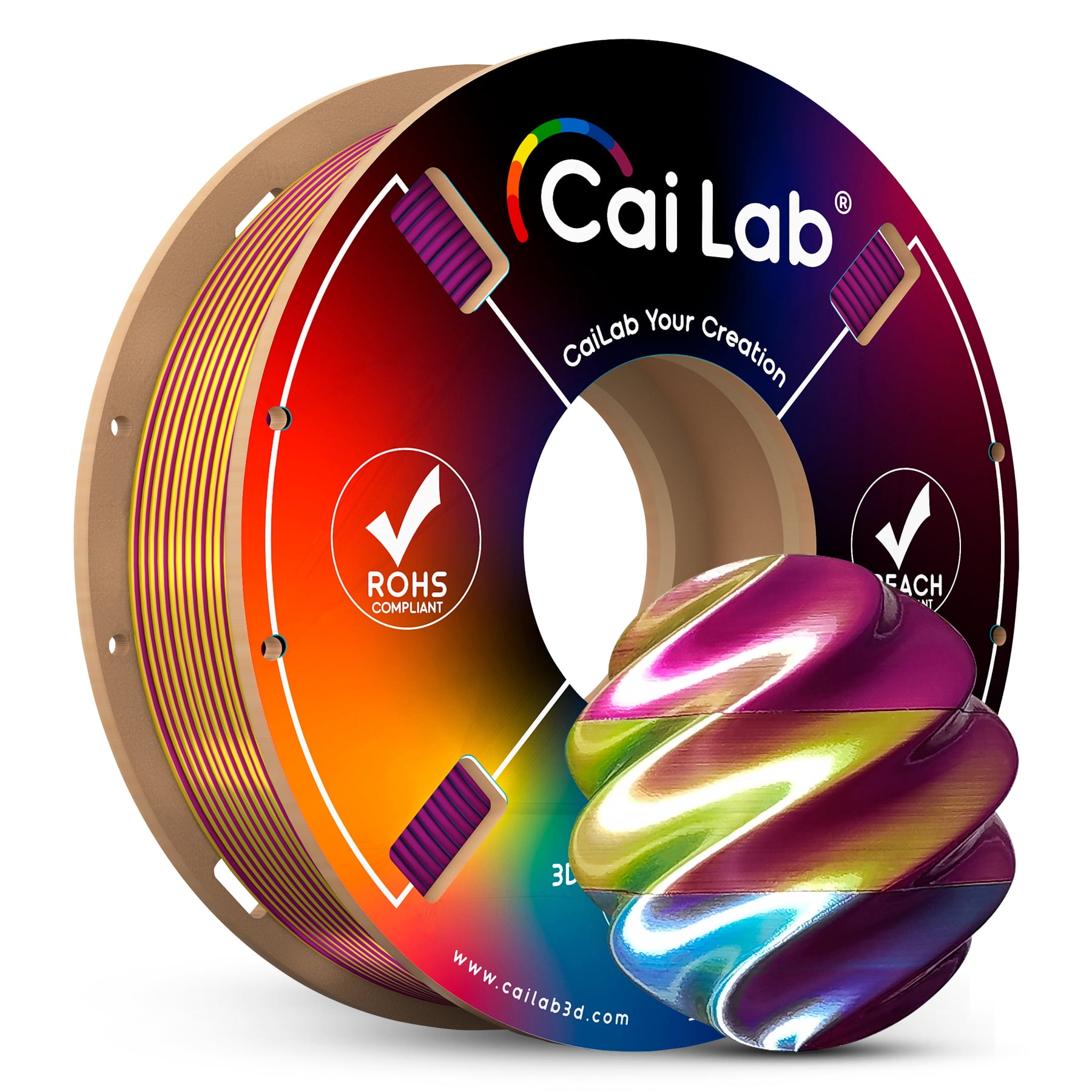 CaiLab Tri-Color PLA Silk 3D Printer Filament, 3 Colors Changing, 7 ...