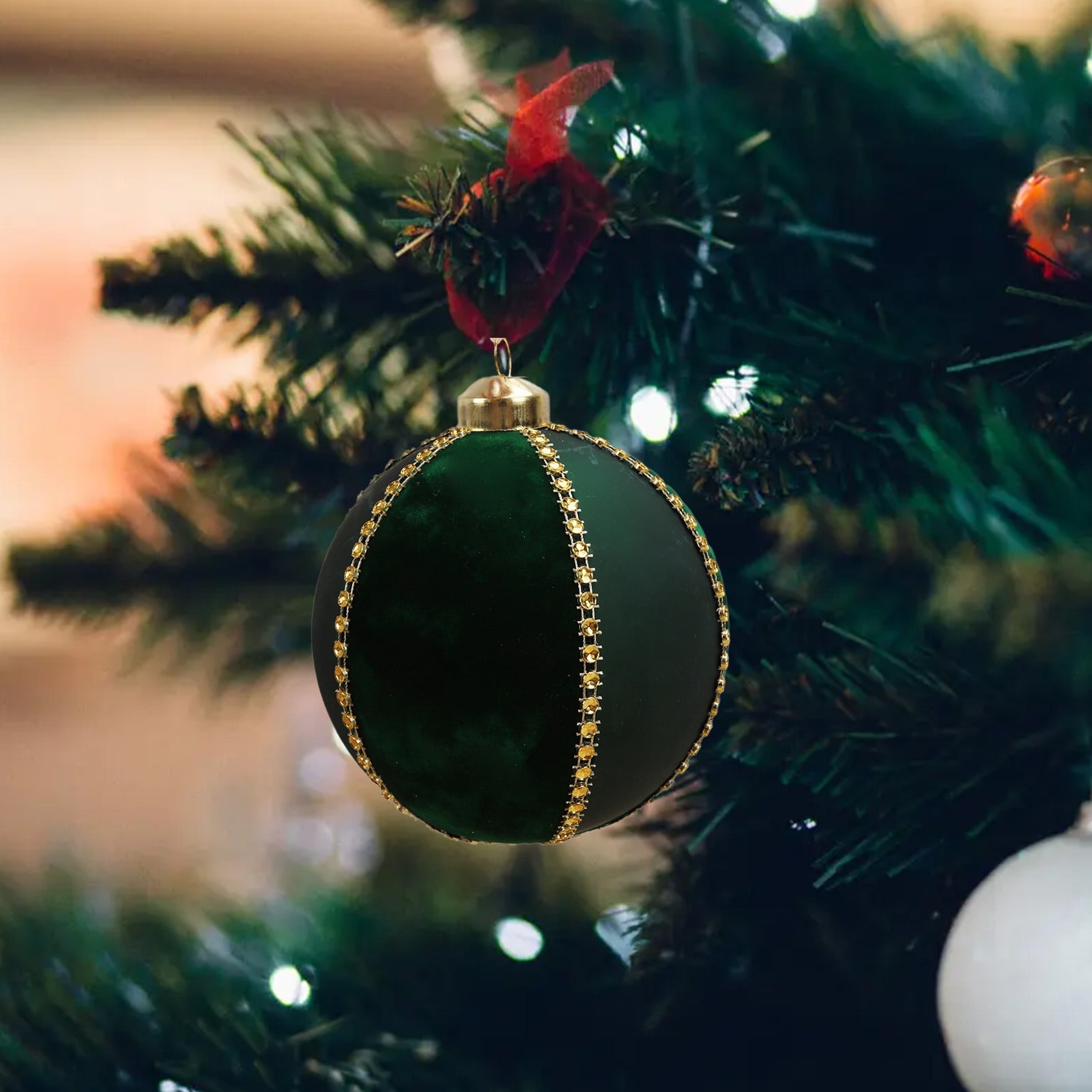 CaiTeLin Red and Green Flocking Christmas Glass Hanging Balls Holiday