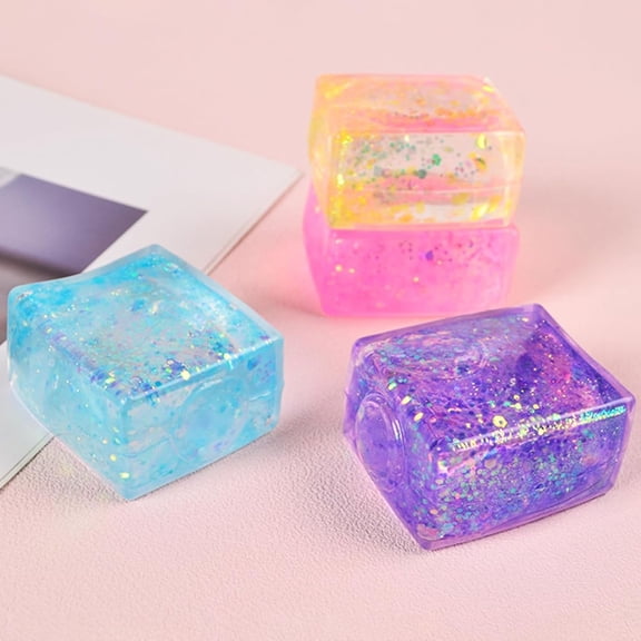 CaiTeLin 4Pcs Transparent Ice Chunk Squeeze Toys , Soft Slow Rising Sensory Fidget Set , Stress Relief Pinching Toy For Office Travel Home And Classroom Relaxation
