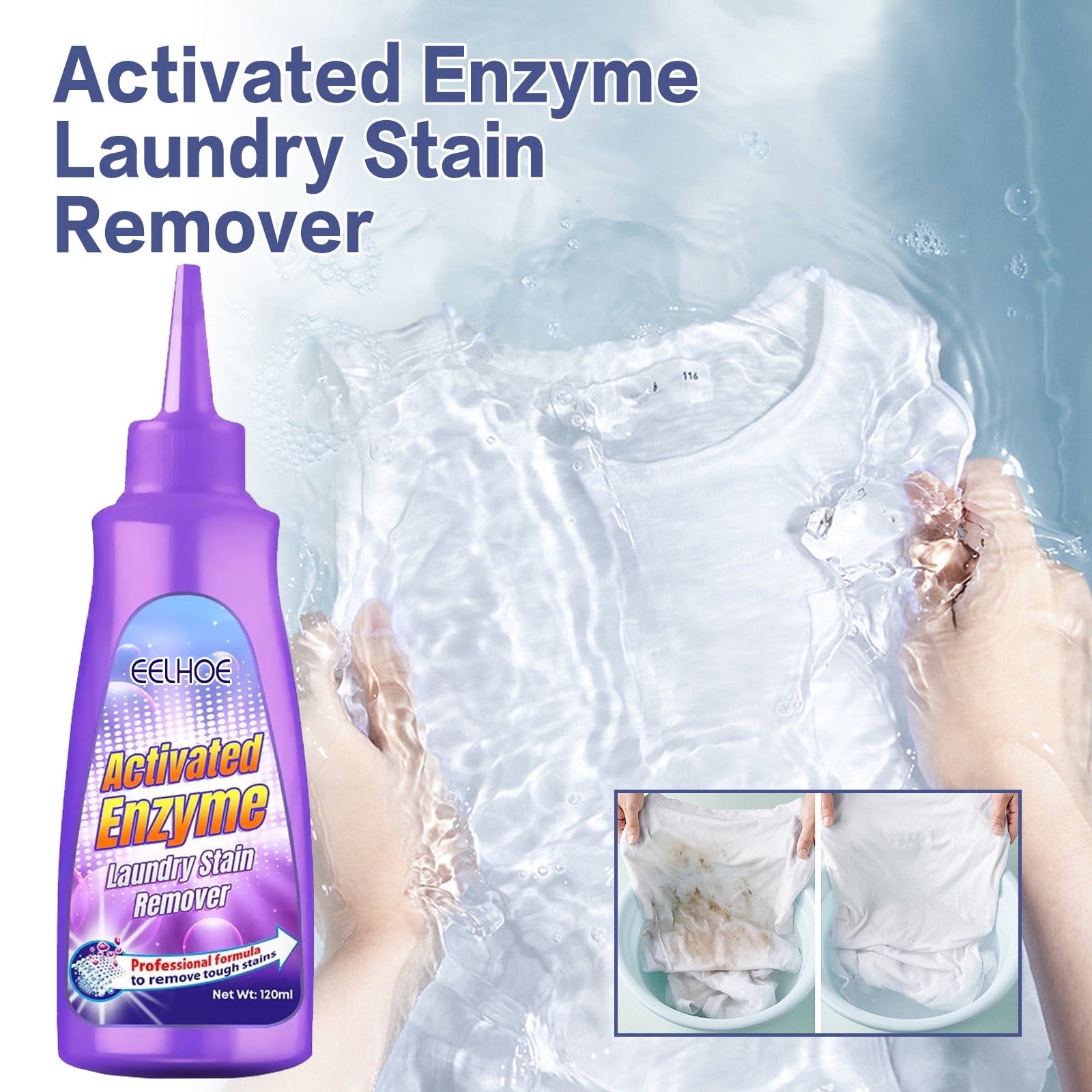 CaiTeLin Activated Enzyme Laundry Stain Remover Multipurpose Clothing Stain Cleaner, Odor Remover 120ml(Purple)