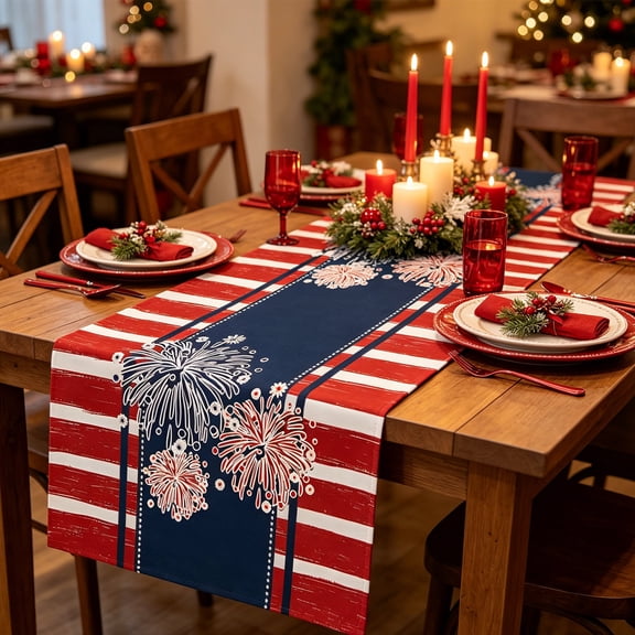 CaiTeLin Americans Independence Day Table Flag, Dining Table Coffee Table National Day Decorative, Cotton Fabric Printed Table Flag For Home Living Room Indoor Outdoor Use Home Decoration Supply