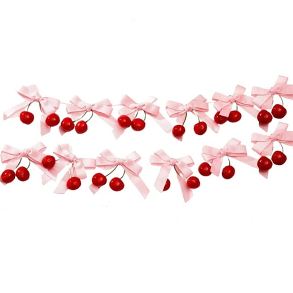 CaiTeLin Cherry Bow Decorations, Pink Party Accents, 12 Pack with Cotton Rope, Festival Party Supplies, Holiday Craft Materials for Gift Wrapping and Decor, Pink