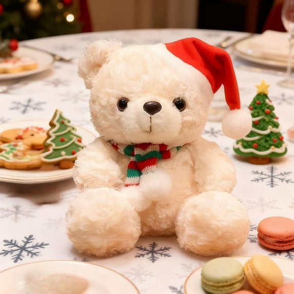 CaiTeLin Christmas Bear Plush, Soft Stuffed Animal, Cuddly Holiday Toy, Festive Doll Gift, Plush Teddy Bear, Comfort Companion for Holiday Decorations, White