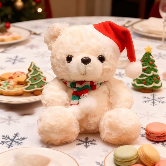 CaiTeLin Christmas Bear Plush, Soft Stuffed Animal, Cuddly Holiday Toy, Festive Doll Gift, Plush Teddy Bear, Comfort Companion for Holiday Decorations, White