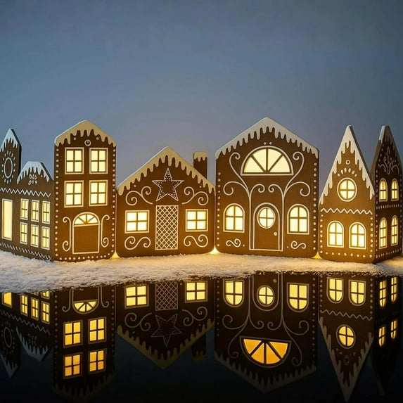 CaiTeLin Christmas Decor, Light-Up Christmas Village, Cardboard Decor, Holiday Light Display, Festive Home Decor, for Christmas Tabletop and Mantel