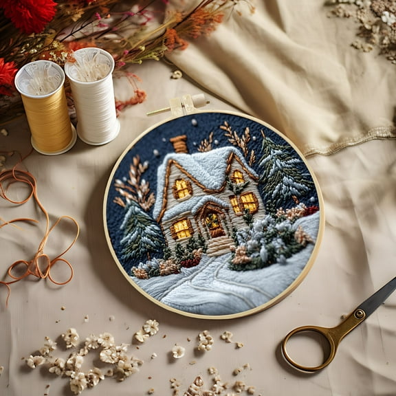 CaiTeLin Christmas forest Snow House Hand Embroidery Diy Handmades Fabric Material Kit Creatives Needlework Embroidery