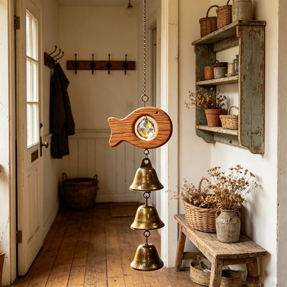 CaiTeLin Copper Wind Chimes With Beech Wood, Crystal Bell Home Decoration Pendant, Outdoor Garden Windchime for Patio, Porch, Yard, Balcony Decor