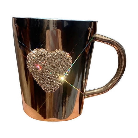 Elainilye Diamond Decorated Cup, Heart Shape Design Practical Drinking Mug, Crystal Accent Home Kitchenware for Beverages, Family Use Glassware
